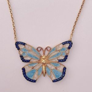 🦋 925 Silver butterfly necklace sapphire blue cz stones